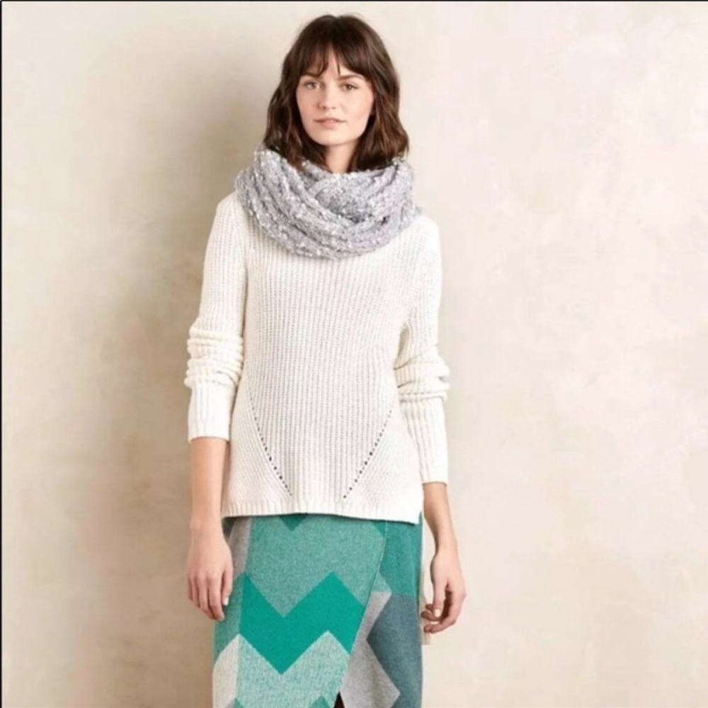 ❄️Anthro High Low Cream Turtleneck Sweater👢 - Picture 2 of 8